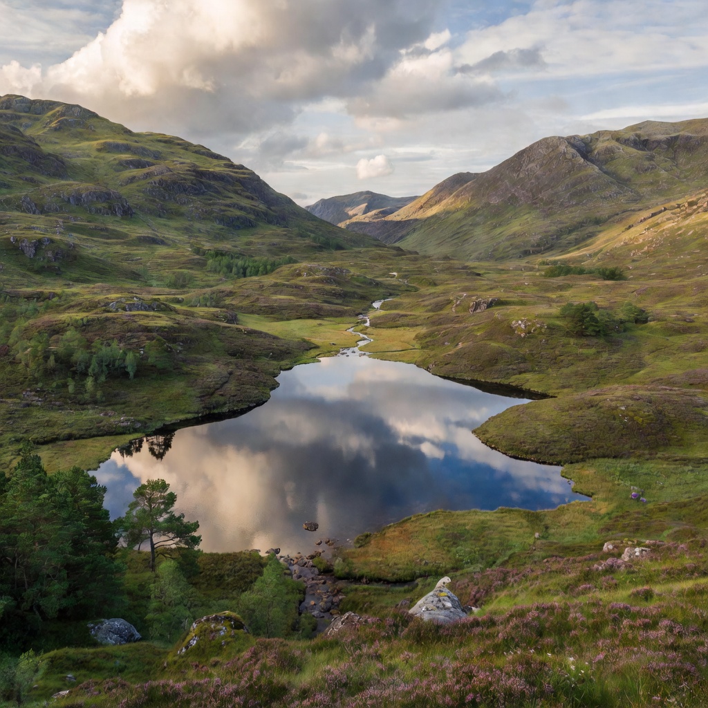 A Highland mountain glen with a loch and open hillsides