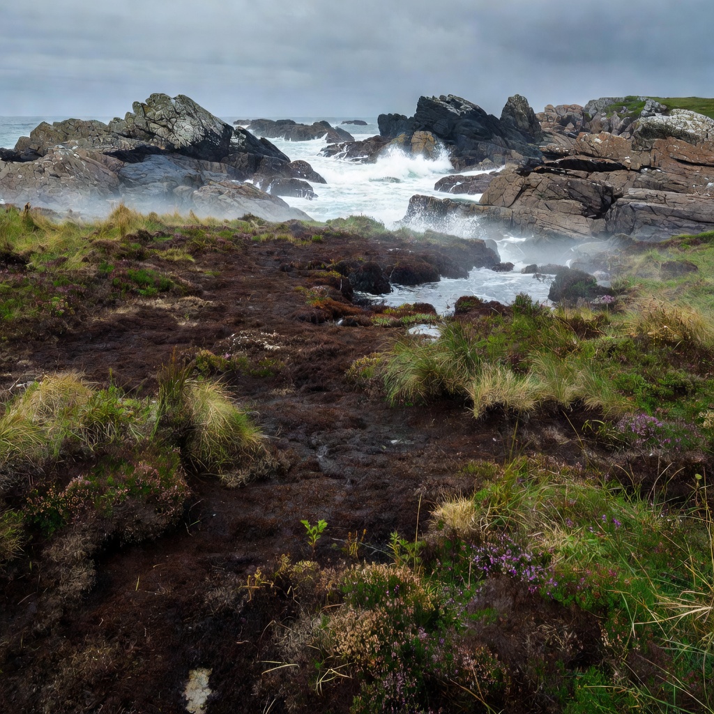 Peatland meeting a rocky shore on Islay